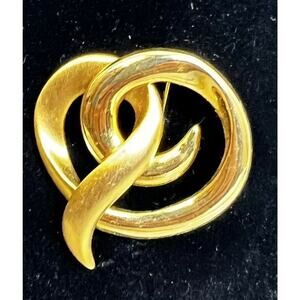 Lapel Pin Brooch Gold Metal Swirl Modern Costume Jewelry Abstract Artsy Gift